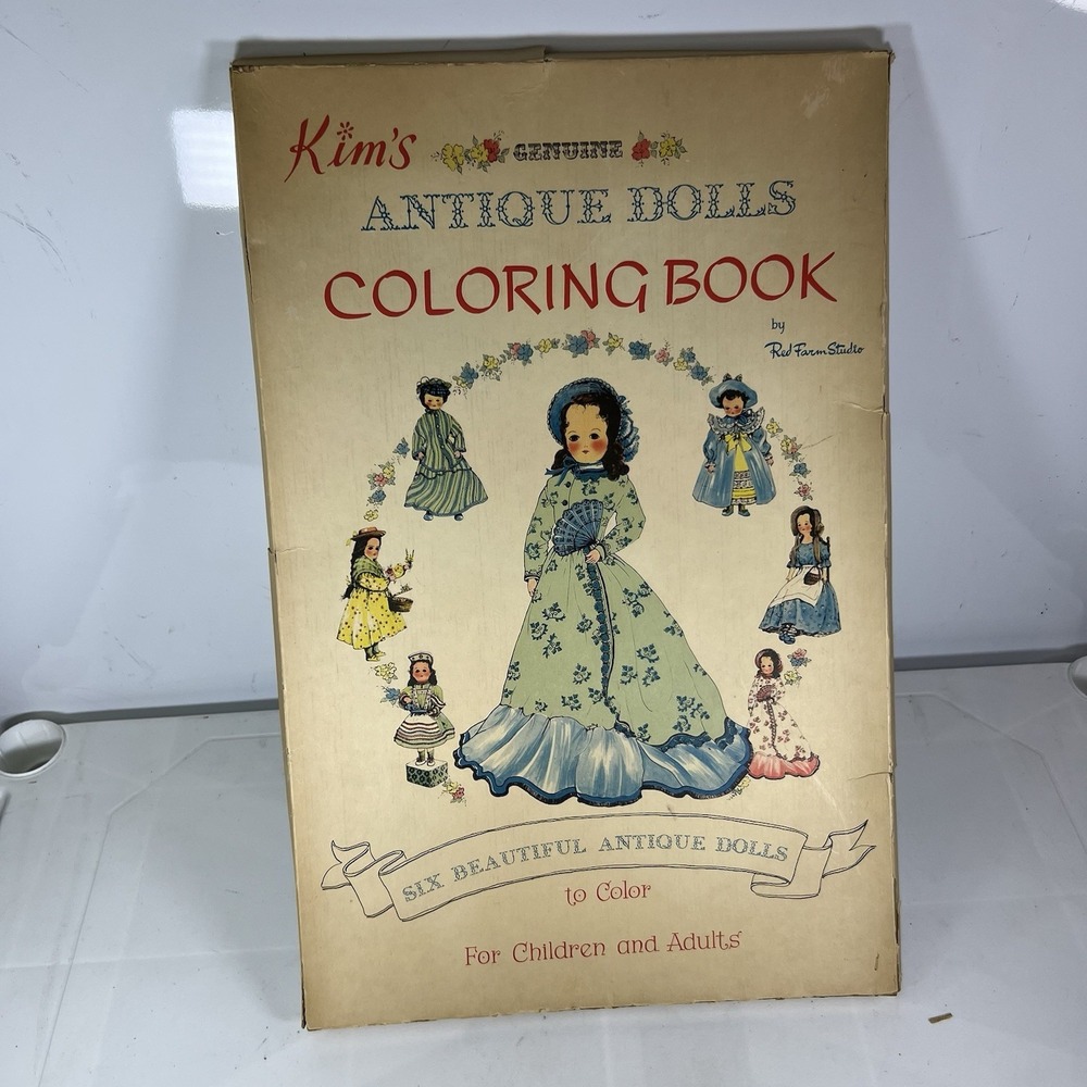 Vintage‎ KIM'S GENUINE ANTIQUE DOLLS COLORING BOOK LARGE 12x18" - 6 Pictures/Box
